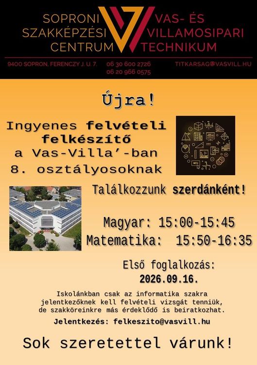 Felvételi felkészítő 8. osztályosoknak