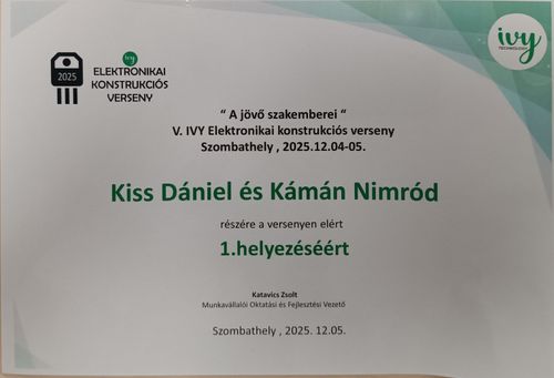 Első hely a V. IVY Technology AMS Hungary 2025 elektronikai konstrukciós versenyen